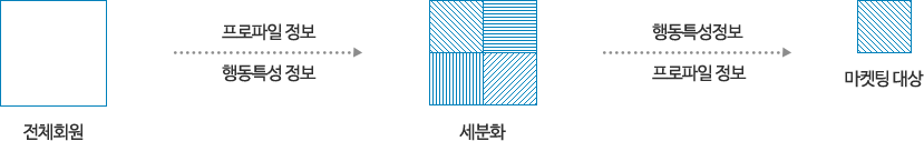 전체화면에서 프로파일 정보, 행동특성을 세분화 하고 거기서 행동 특성 정보, 프로파일 정보를 세분화하면 마켓팅 대상이 나오는 픽토그램 입니다.